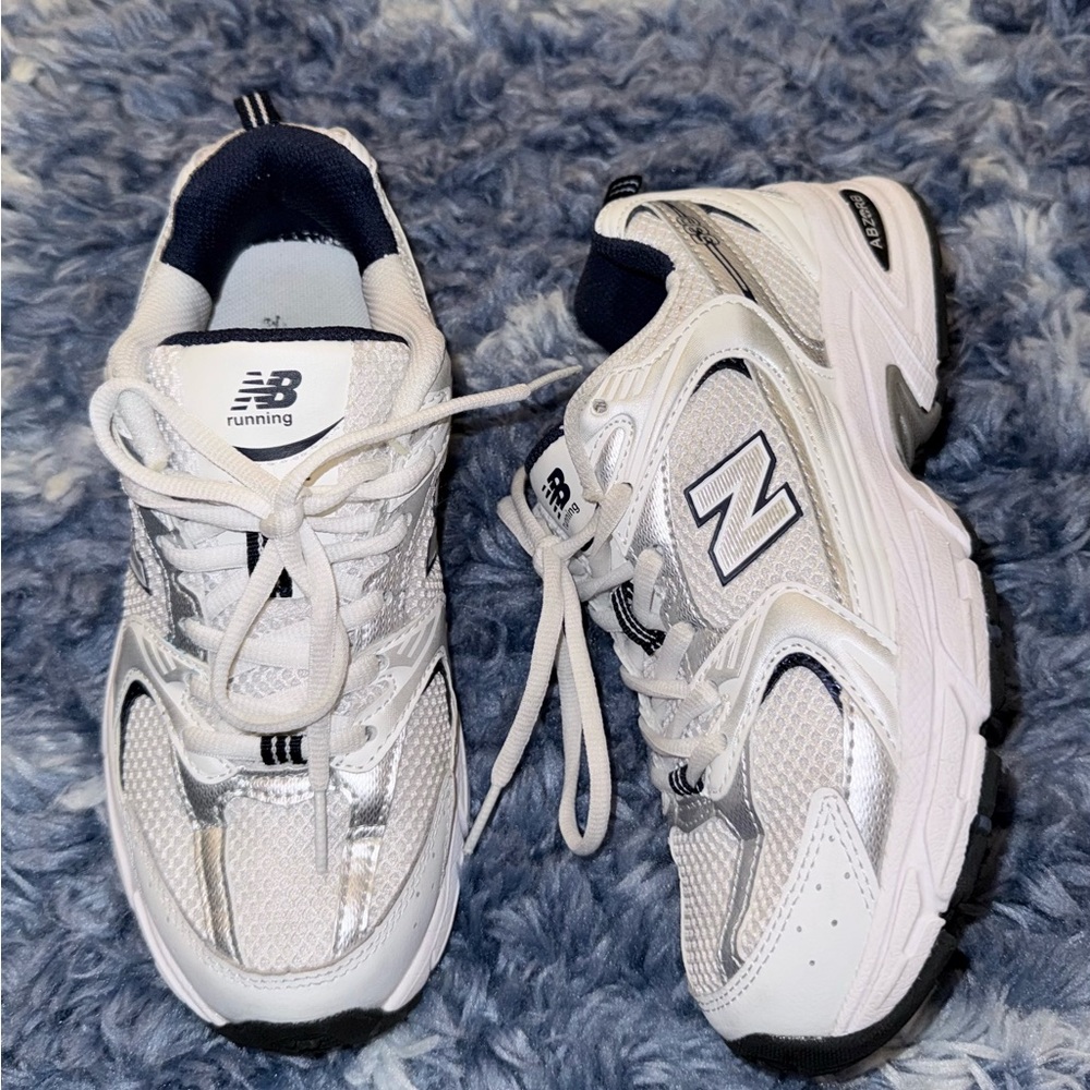 New Balance White and Navy Athletic Shoes